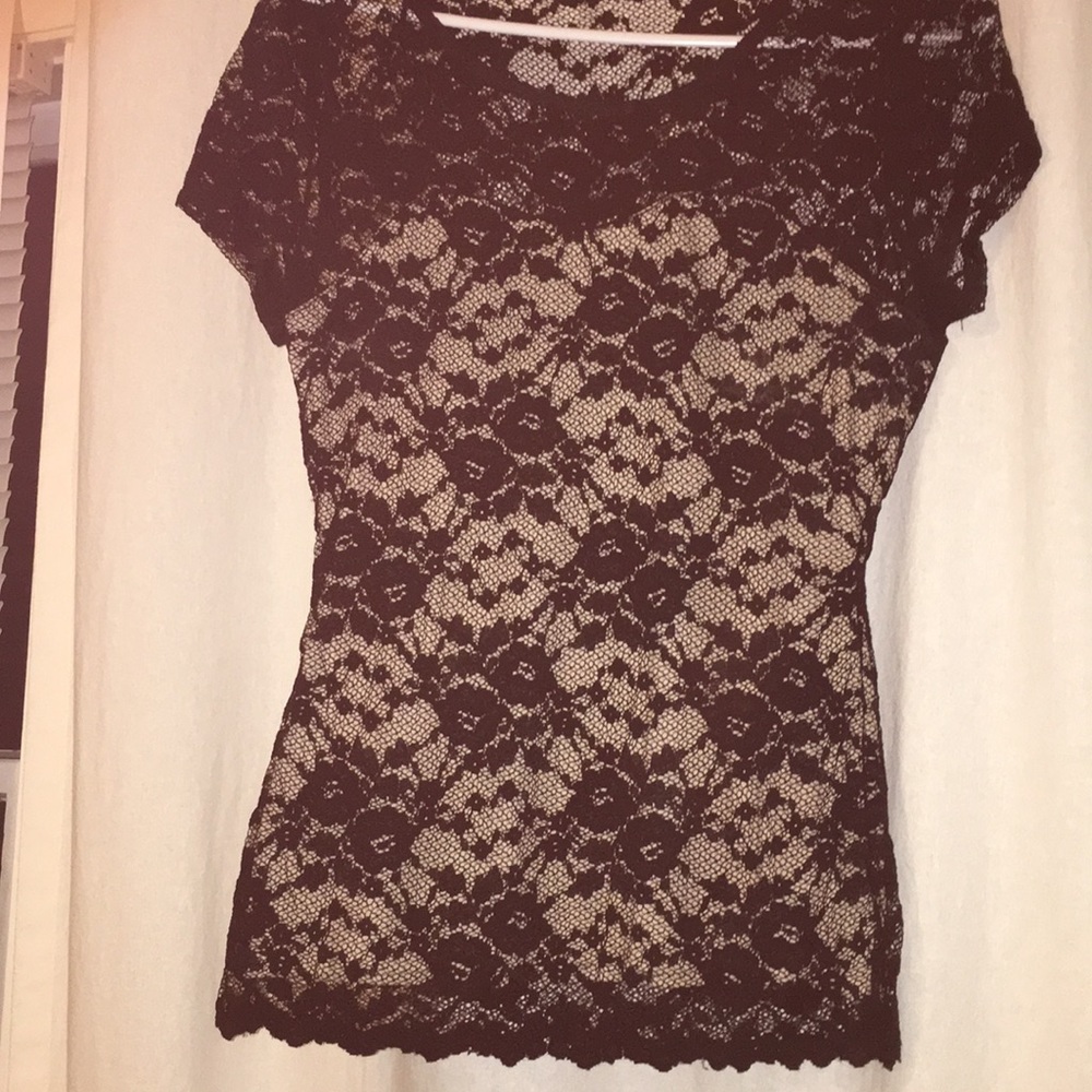 Black Lace (nude lining) short sleeve shirt